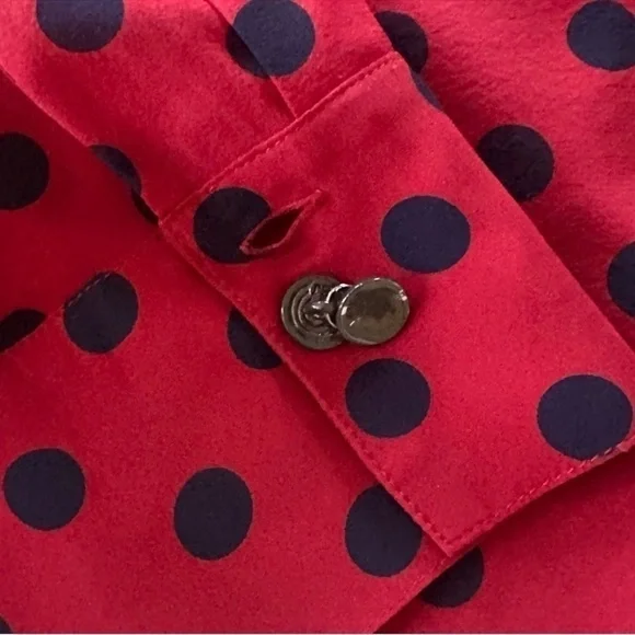 St John Silk Polka Dot Blouse Neck Tie Red Blue Size 12 - Picture 9 of 16